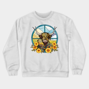 Sunflower Stained Glass Highland Cow #6 Crewneck Sweatshirt